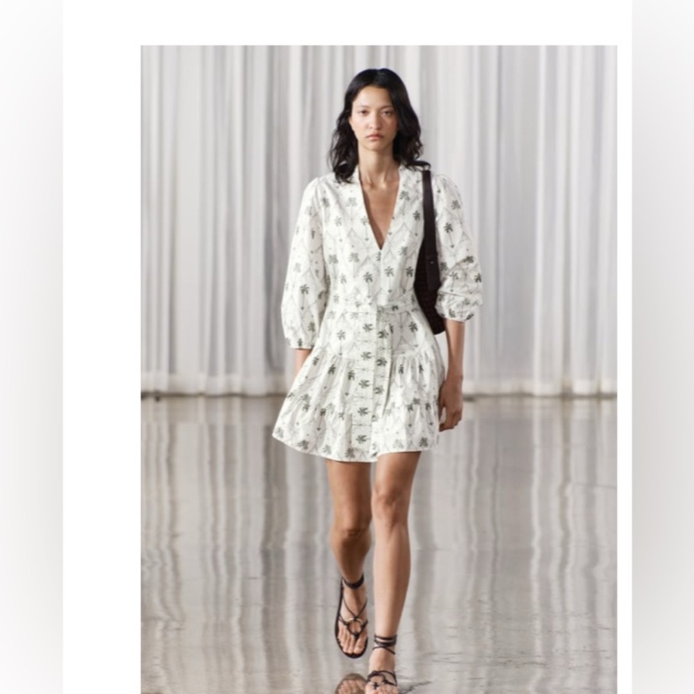 Zara - Palm Print Short Dress with Tie